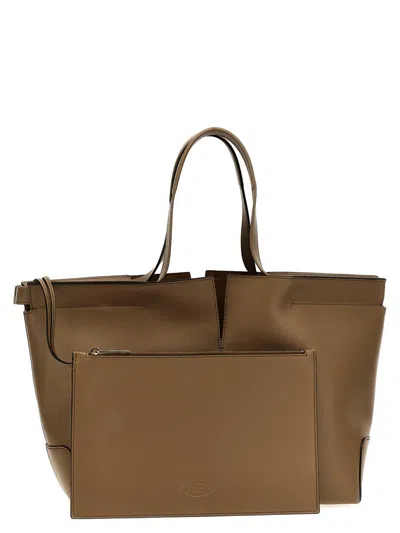 Tod's Hand Stitched Tote Bag In Beige