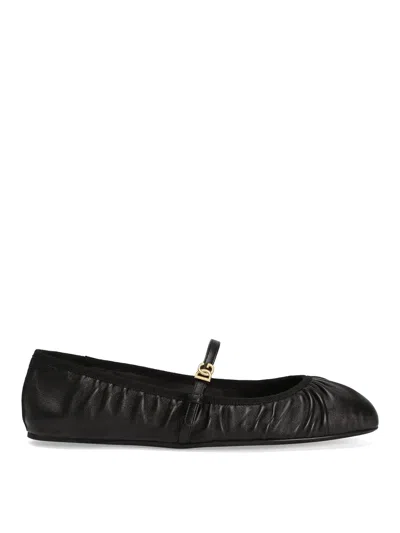 Dolce & Gabbana 5mm Criss Cross Nappa Ballerina Flats In Black