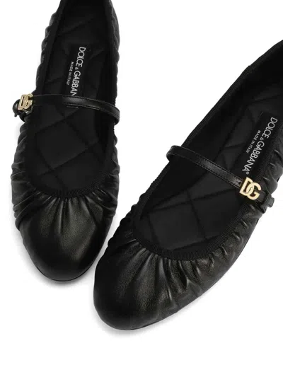 Dolce & Gabbana 5mm Criss Cross Nappa Ballerina Flats In Black