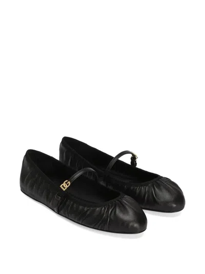 Dolce & Gabbana 5mm Criss Cross Nappa Ballerina Flats In Black