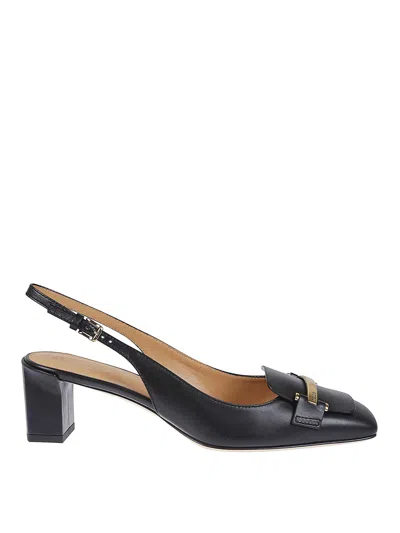 Tod's Branded Metal Bar Leather Slingback In Black