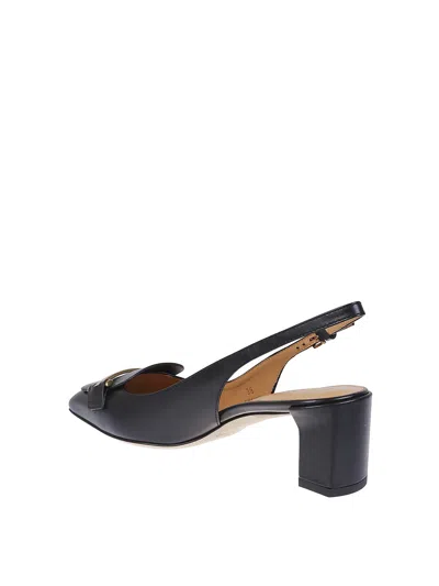 Tod's Branded Metal Bar Leather Slingback In Black