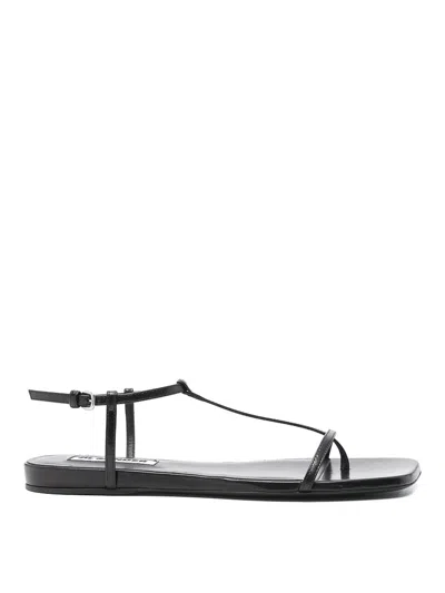 Jil Sander Leather Sandals Flat Sole Pointed Toe In Black