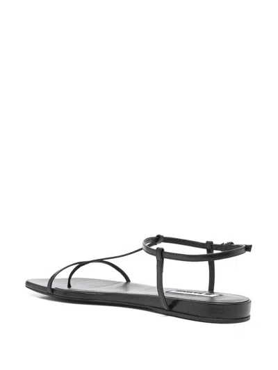 Jil Sander Leather Sandals Flat Sole Pointed Toe In Black