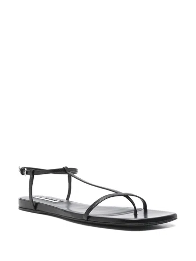 Jil Sander Leather Sandals Flat Sole Pointed Toe In Black