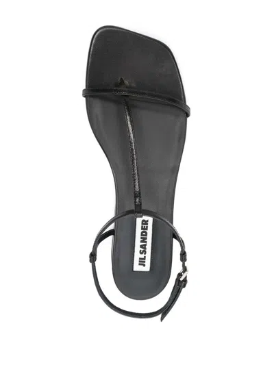 Jil Sander Leather Sandals Flat Sole Pointed Toe In Black