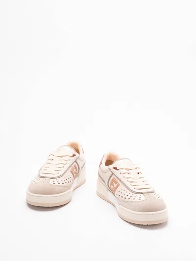 Fendi Modern Contrast Panel Sneakers With Perforated Design In Brown