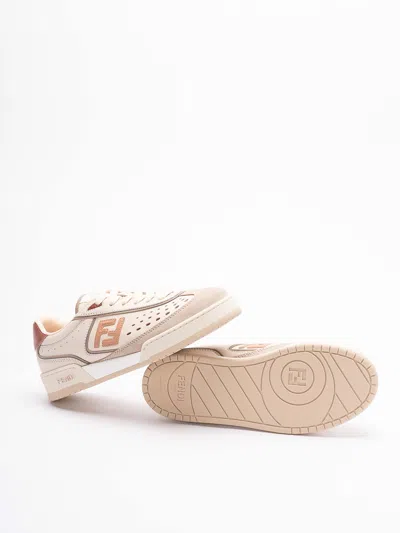 Fendi Modern Contrast Panel Sneakers With Perforated Design In Brown