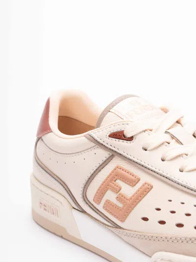 Fendi Modern Contrast Panel Sneakers With Perforated Design In Brown