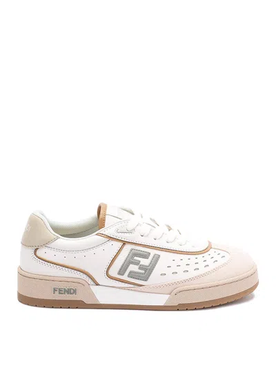 Fendi Uwhi Sage Linen Leather Sneakers In Neutral