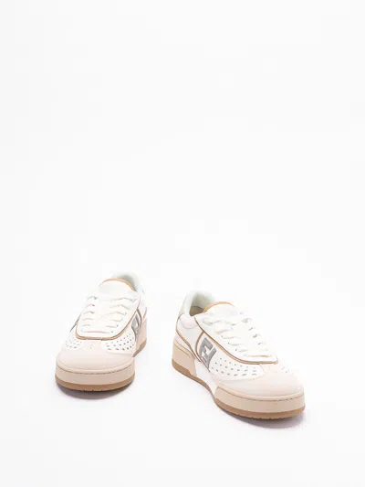 Fendi Uwhi Sage Linen Leather Sneakers In Neutral
