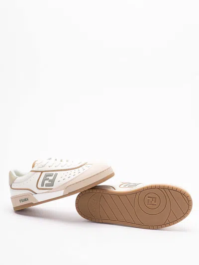 Fendi Uwhi Sage Linen Leather Sneakers In Neutral