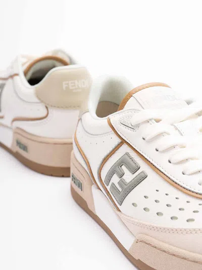 Fendi Uwhi Sage Linen Leather Sneakers In Neutral