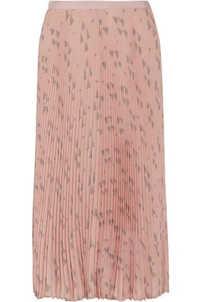 Shop Valentino Pleated Printed Silk Crepe De Chine Midi Skirt