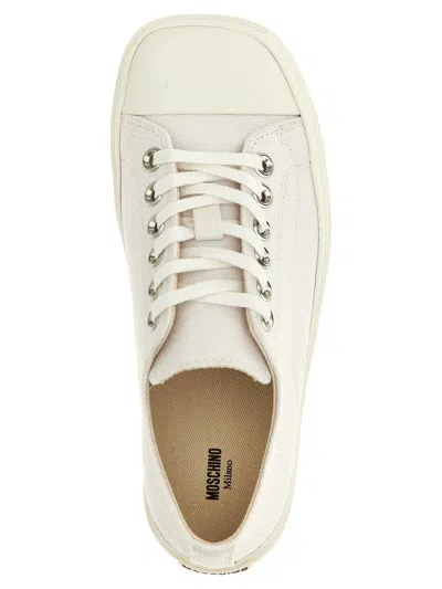 Moschino Square-toe Canvas Sneakers In White