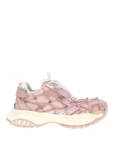 Versace Mercury Chunky Sole Embellished Mesh Sneakers In Nude & Neutrals