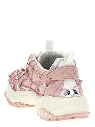 Versace Mercury Chunky Sole Embellished Mesh Sneakers In Nude & Neutrals