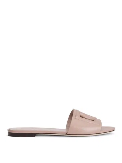 Dolce & Gabbana Bianca Calfskin Flat Slides In Pink