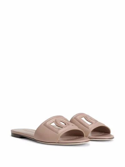 Dolce & Gabbana Bianca Calfskin Flat Slides In Pink
