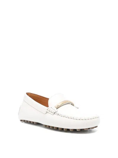 Tod's White Lime Calfskin Driving Loafer With Low Heel