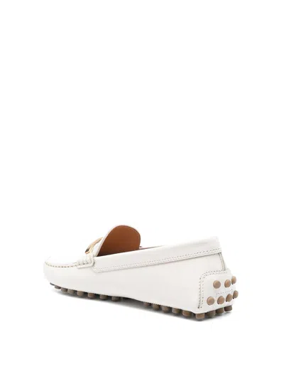 Tod's White Lime Calfskin Driving Loafer With Low Heel