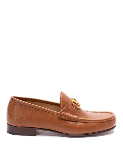 Valentino Garavani V-logo Embellished Full-grain Nubuck Loafers In Brown