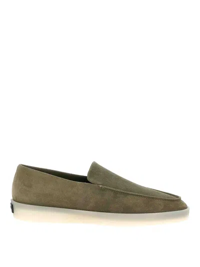 Fear Of God Logo Patch Suede Loafers In Green