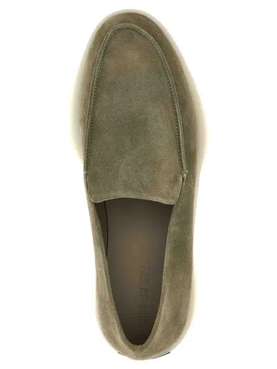 Fear Of God Logo Patch Suede Loafers In Green