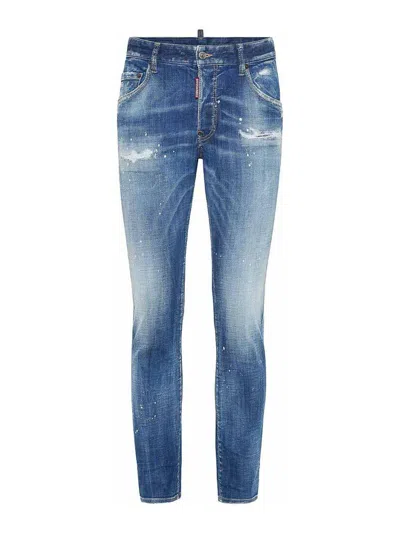 Dsquared2 Slim Fit Distressed Denim Jeans With Five-pocket Design In Blue