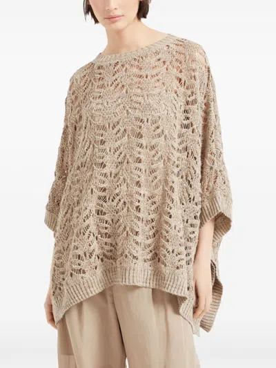 Brunello Cucinelli Linen Blend Perforated Sweater With Sequins