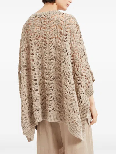 Brunello Cucinelli Linen Blend Perforated Sweater With Sequins