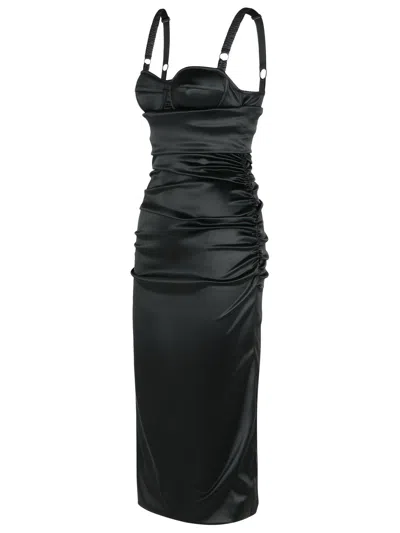 Dolce & Gabbana Corset-inspired Black Acetate Evening Dress With Draped Front