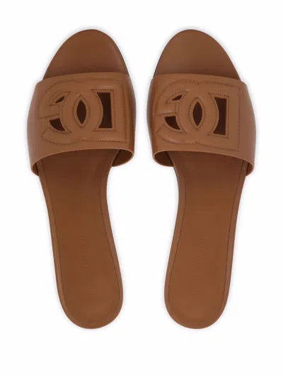 Dolce & Gabbana Leather Slide Sandals With Cut-out Front Details