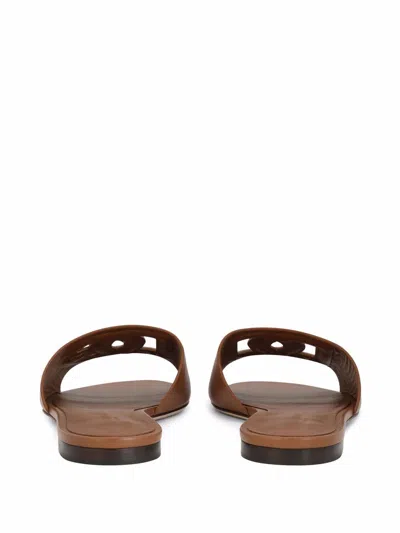 Dolce & Gabbana Leather Slide Sandals With Cut-out Front Details