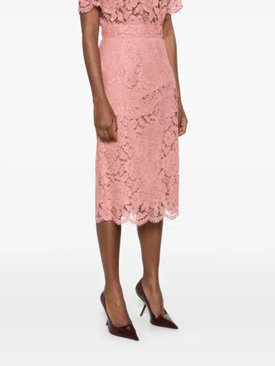 Dolce & Gabbana Lace Midi Skirt With Embroidered Logo