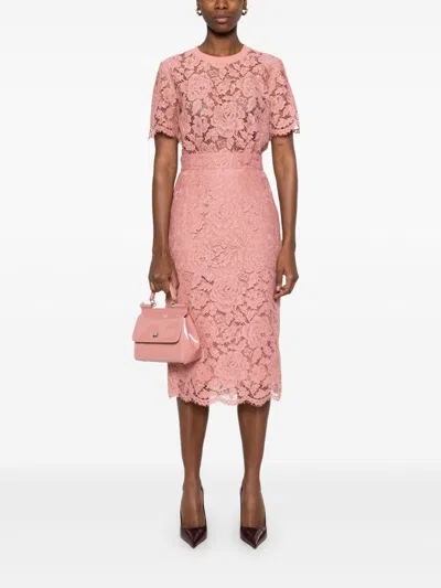 Dolce & Gabbana Lace Midi Skirt With Embroidered Logo