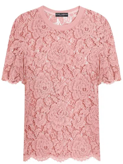 Dolce & Gabbana Dolce&gabbana Pink Lace T Shirt