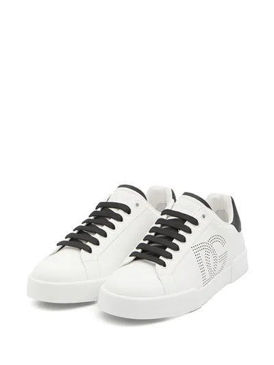 Dolce & Gabbana White And Black Leather Sneakers In White