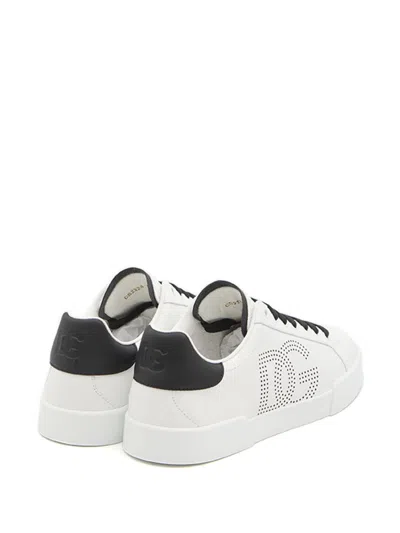Dolce & Gabbana White And Black Leather Sneakers In White