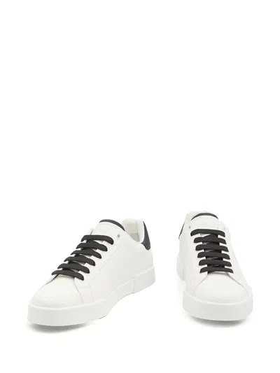 Dolce & Gabbana White And Black Leather Sneakers In White