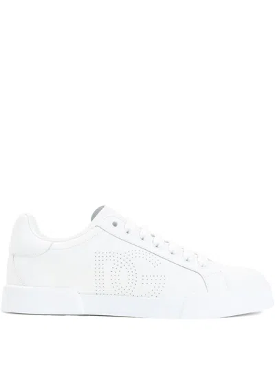 Dolce & Gabbana Women Portofino Low-top Leather Sneakers With Lateral Monogram