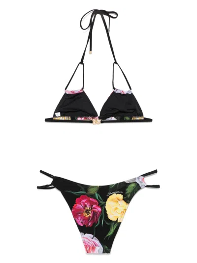Dolce & Gabbana Black Floral-print Bikini