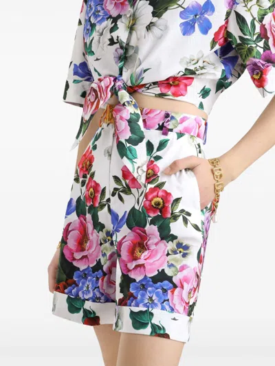 Dolce & Gabbana Multicolor Bermuda Shorts With All-over Floral Pattern Print In Cotton Woman