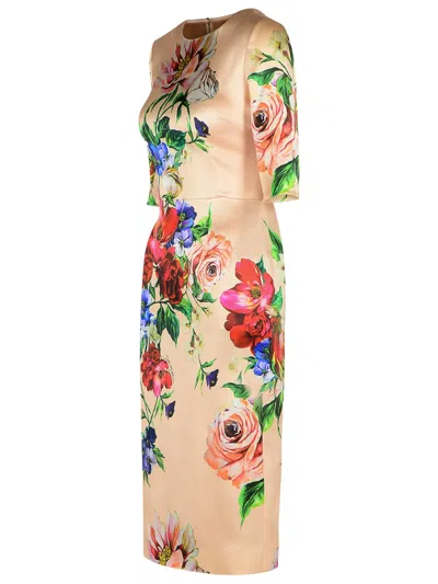 Dolce & Gabbana Women Satin Dress With Iconic Floral Print