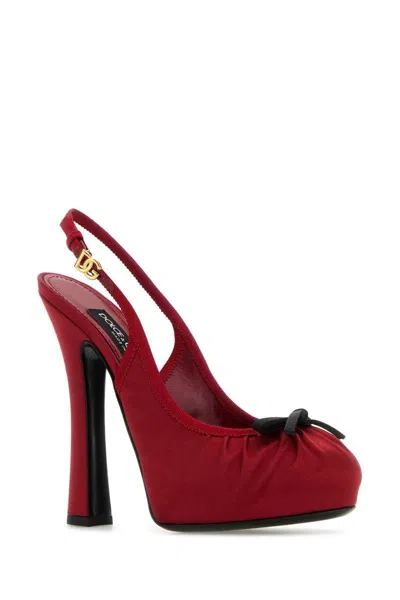 Dolce & Gabbana Satin Pumps With Platform Sole And Bow Detail In Rossorosso