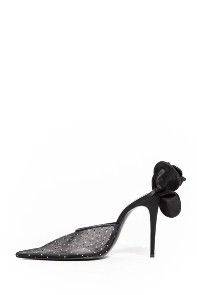 Magda Butrym Rose Crystal Mesh Mules In Black