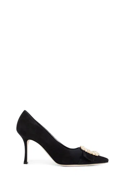 Manolo Blahnik Hangisi 50 Fmc Crystal-embellished Satin Pumps In Black