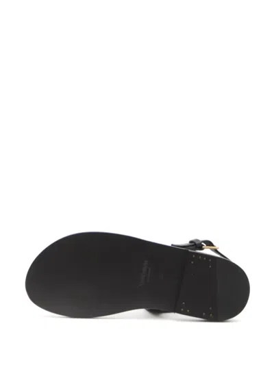 Saint Laurent Black Sandals With Metal Cassandre On The Front And Adjustable Strap In Leather Woman In Black