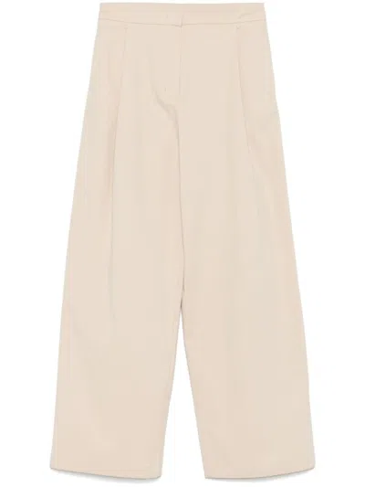 Emporio Armani Wide Leg Trousers With Elasticated Waistband And Slits In Beige