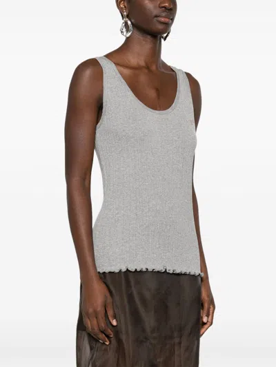 Fendi Women Ribbed Cotton Tank Top In Gray